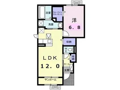 ララ・セゾン(1LDK/1階)の間取り写真