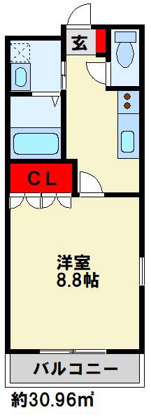 プロニティ行橋C(1K/1階)の間取り写真