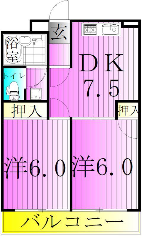ジュネス東和第2(2DK/1階)の間取り写真