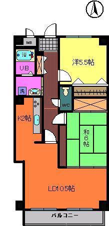 アルコ北園田(2LDK/5階)の間取り写真
