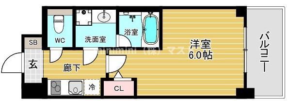 リヴェント難波ウエスト(1K/4階)の間取り写真