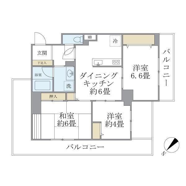リエール若松町(3DK/4階)の間取り写真