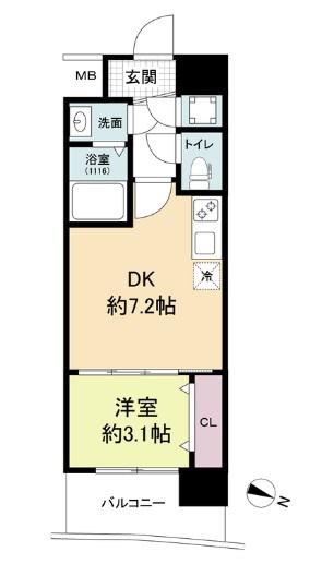 セレニテ神戸ミラクノール(1DK/7階)の間取り写真