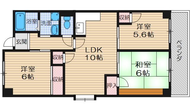 サクセスハイツ西尾(3LDK/2階)の間取り写真