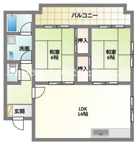 富士朝日町マンション(2LDK/4階)の間取り写真