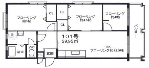 西片町アパートメント(3LDK/1階)の間取り写真