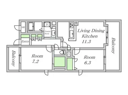 サンハーモニー照ヶ丘(2LDK/5階)の間取り写真
