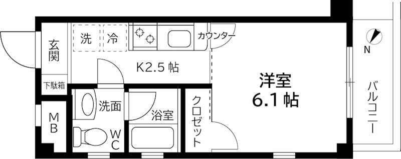 スカイフラッツ千川(1K/2階)の間取り写真