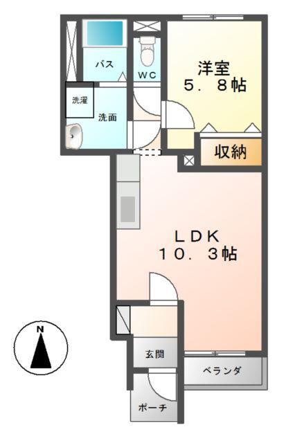 ルミナスハイム東宝木(1LDK/1階)の間取り写真