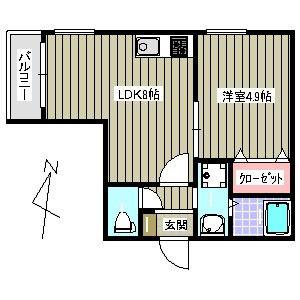 ゆうプラザ別府駅前A棟(1LDK/2階)の間取り写真