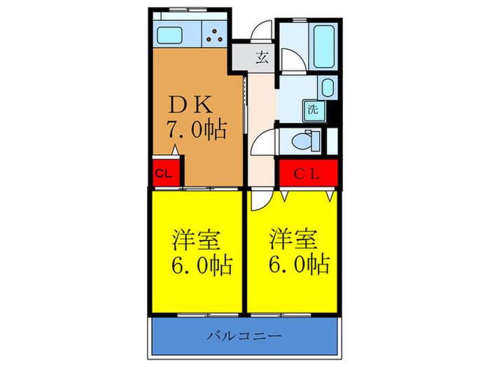 ハイツY&M(2DK/2階)の間取り写真
