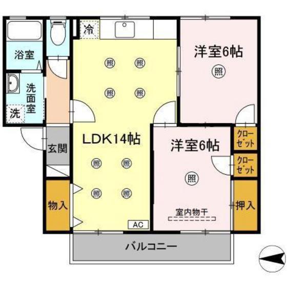 グランドール東野 I棟(2LDK/2階)の間取り写真