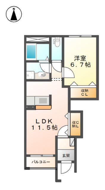 エポック鎌田(1LDK/1階)の間取り写真