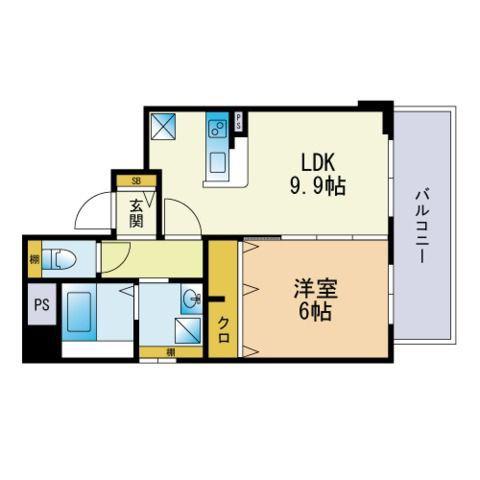 リュエール デュ ボヌール(1LDK/9階)の間取り写真