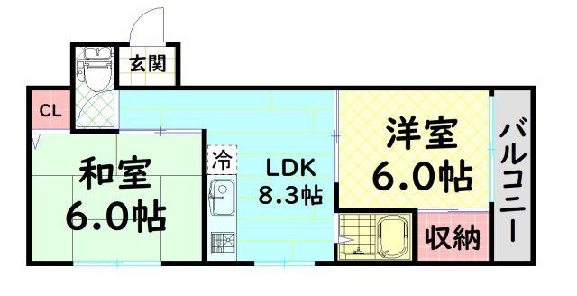 AKマンション(2DK/1階)の間取り写真