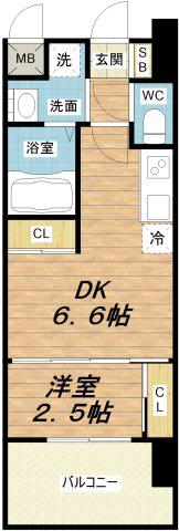 セレニテ阿波座ミラク(1DK/2階)の間取り写真