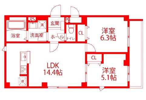 シェノン豊岡(2LDK/2階)の間取り写真
