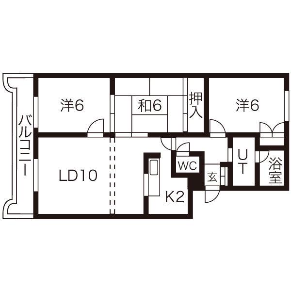 ローヤルハイツ東苗穂(3LDK/5階)の間取り写真