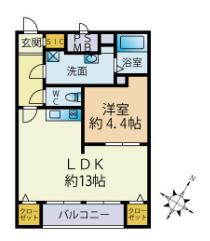 蓮葉マンション(1LDK/3階)の間取り写真