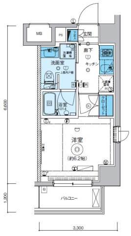 リヴシティ横濱七島町(1K/2階)の間取り写真