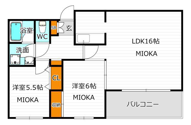 エスパシオ西田辺(2LDK/7階)の間取り写真