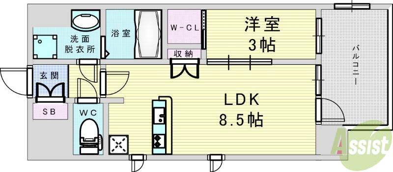 アーバンパーク御幣島(1LDK/3階)の間取り写真