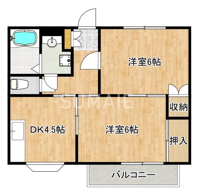 アバンサールプリモB(2DK/2階)の間取り写真