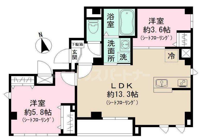グラン ルーブル 上野(2LDK/2階)の間取り写真