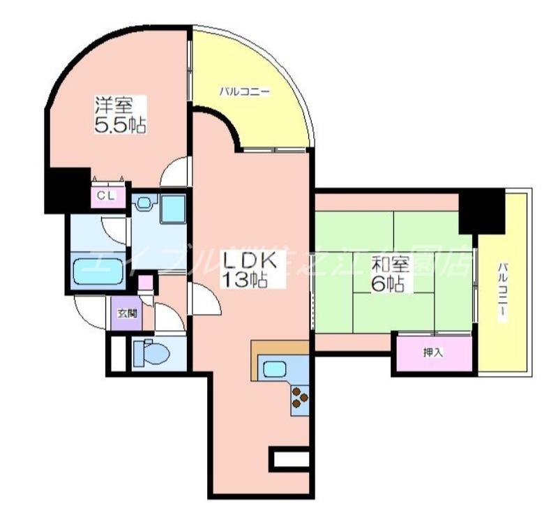 フェルザ住之江公園(2LDK/2階)の間取り写真