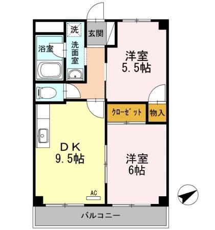 サンシティー(2DK/2階)の間取り写真