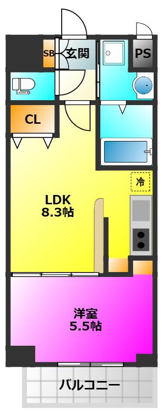 ムーンリバー大橋(1LDK/7階)の間取り写真