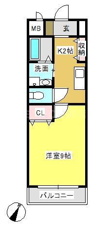 ジュネス御堂坂B(1K/1階)の間取り写真