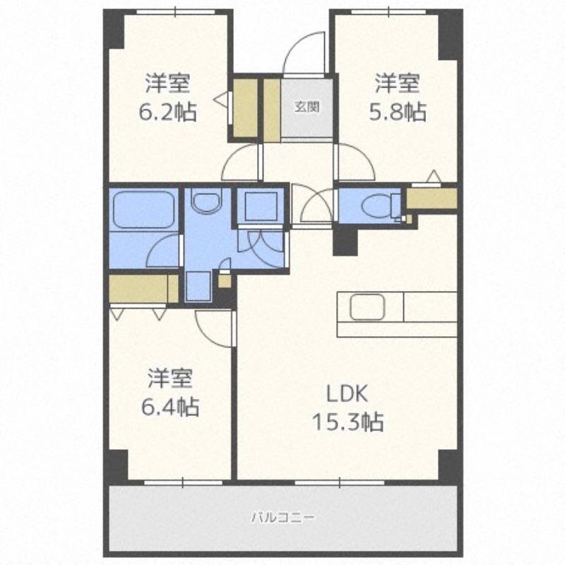 ホーリーフォート南平岸(3LDK/6階)の間取り写真