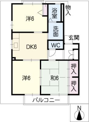 コスモハイツ B棟(3DK/1階)の間取り写真