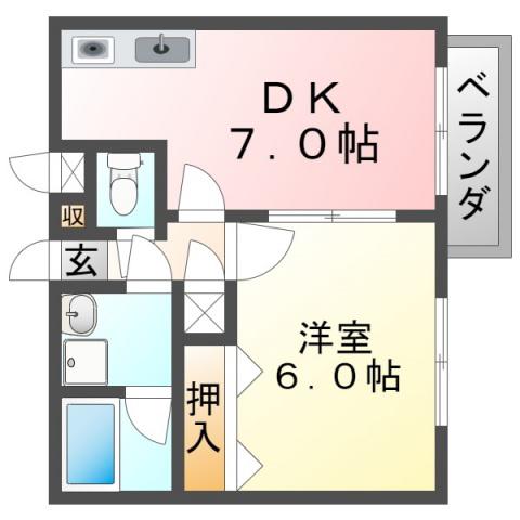 光栄ハイツ江坂(1DK/2階)の間取り写真