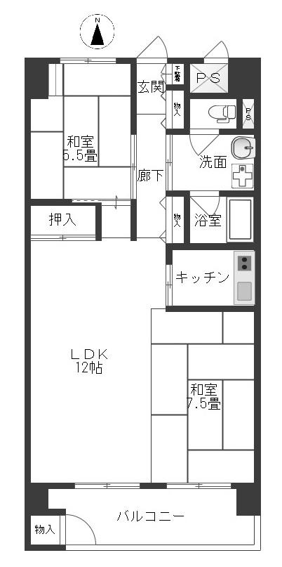 東建柏木マンション(2LDK/5階)の間取り写真