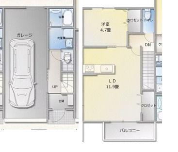 LA VIE ガレージ舞阪(1LDK/1階)の間取り写真
