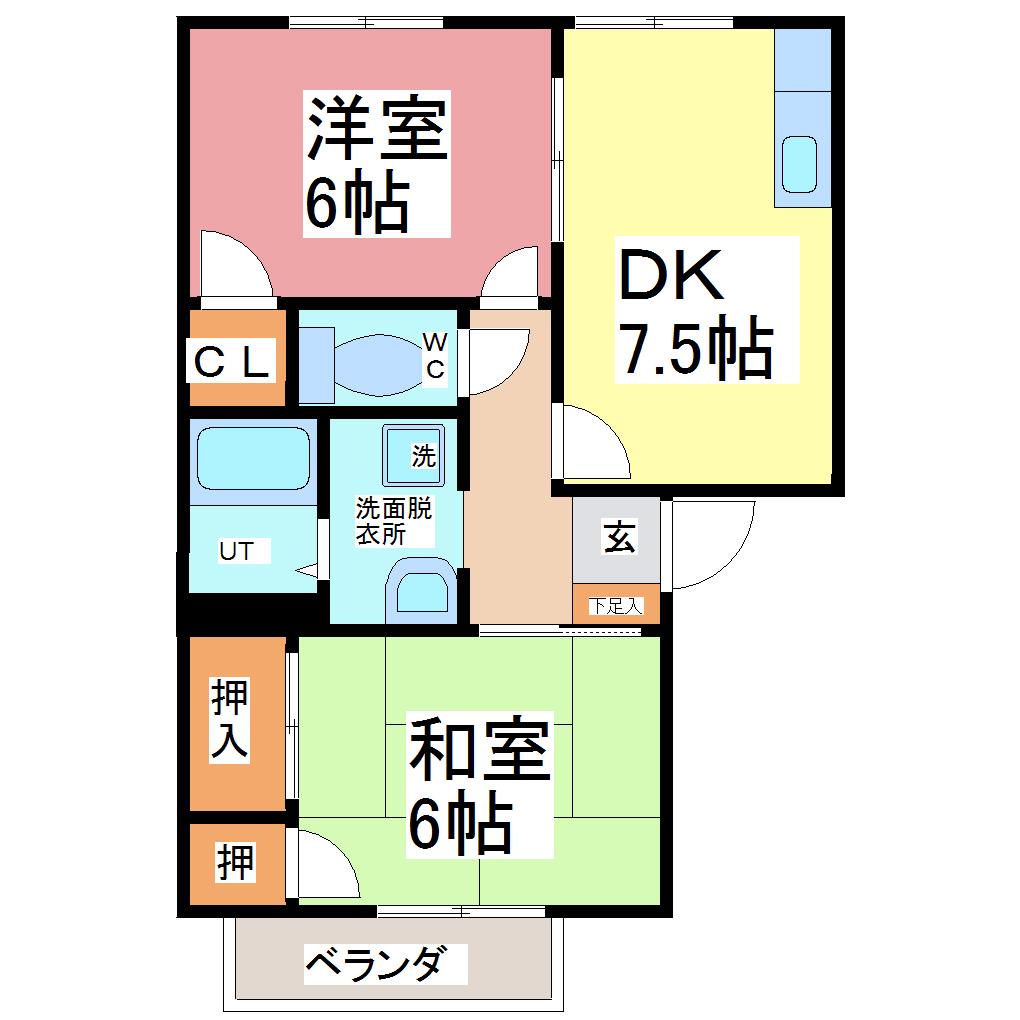 フレグランス美里(2DK/1階)の間取り写真