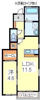 ドルフィン(1LDK/1階)の間取り写真