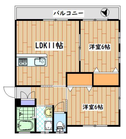 BELL CREST II(2LDK/1階)の間取り写真
