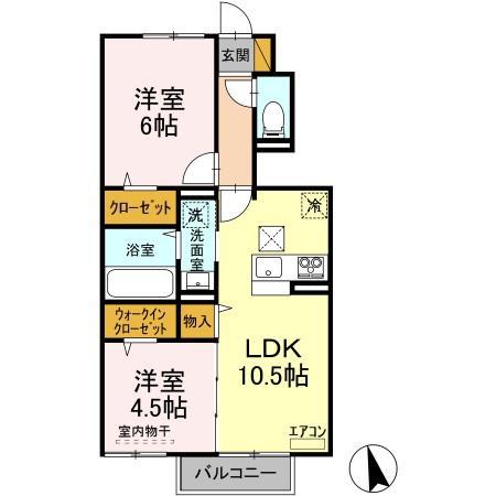 AQUA TERRACE(2LDK/1階)の間取り写真