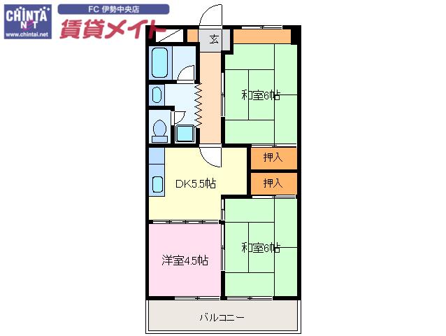 エステートヤマキ(2LDK/3階)の間取り写真