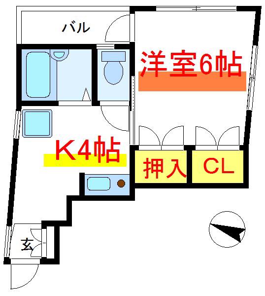ベルヴィル動坂(1K/2階)の間取り写真