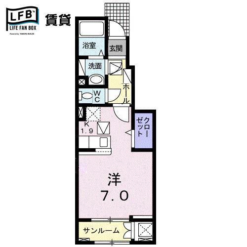 リヴィン(ワンルーム/1階)の間取り写真
