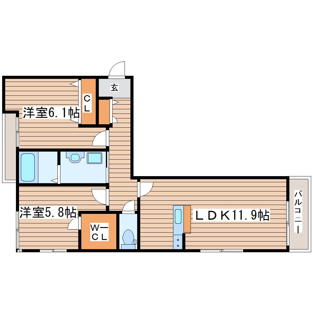 フランジュールI(2LDK/3階)の間取り写真