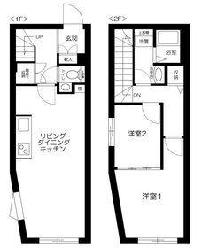 御嶽山54平米1-2階(2LDK/1階)の間取り写真