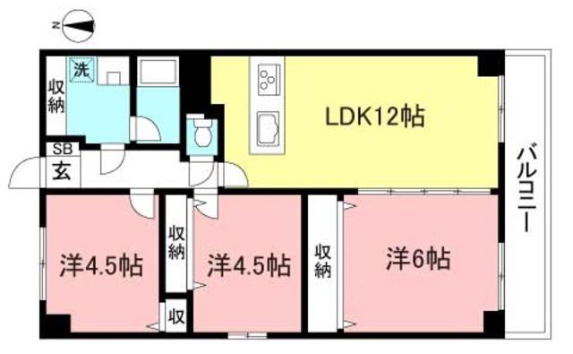 シャムロック弐番館(3LDK/1階)の間取り写真
