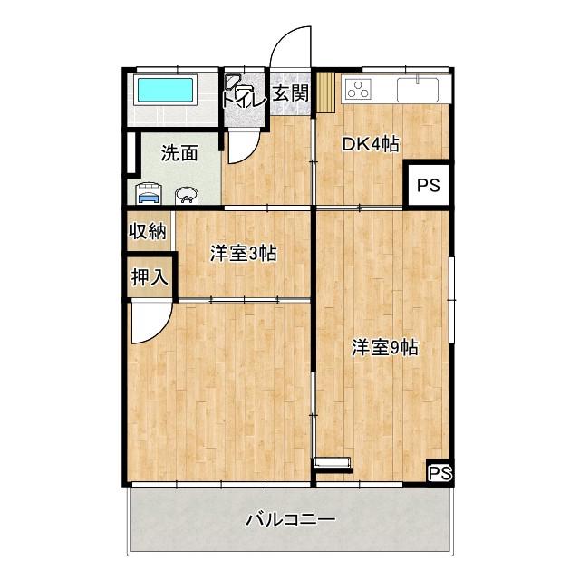 緑ヶ丘グランドハイツ(3DK/2階)の間取り写真