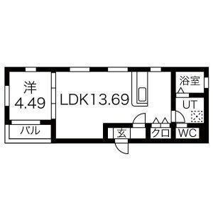 GCDヴィラ荒子(1LDK/1階)の間取り写真
