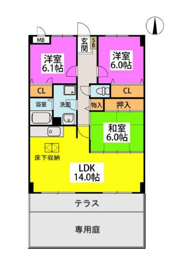 ルミエール姪浜(3LDK/1階)の間取り写真